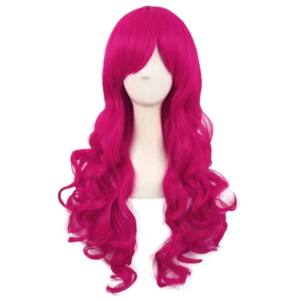 Parrucca Cosplay Stile Anime, Rosso Rosa Lunga Riccia Doppia Coda di Cavallo con Clip per Mascella