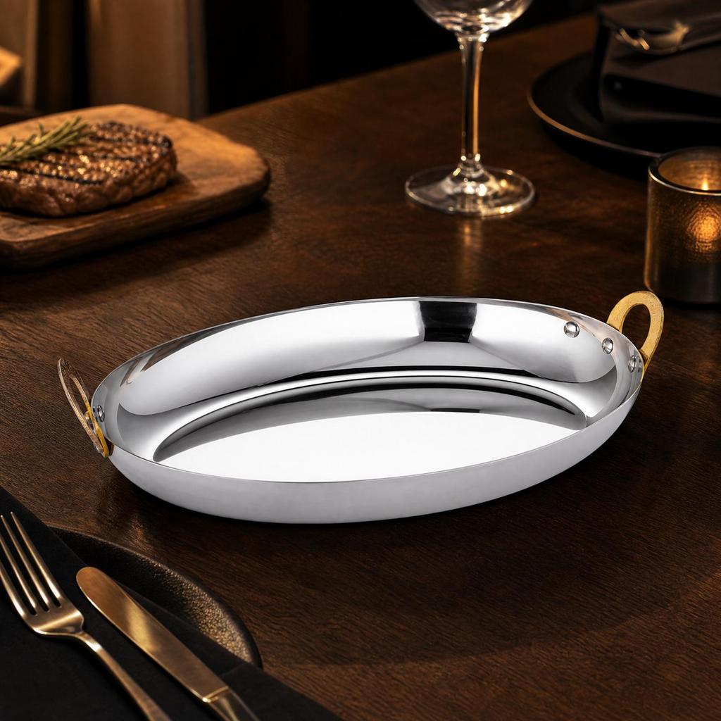 Oval Stainless Steel Serving Tray Versatile Aquatic Platter Rust-Resistant