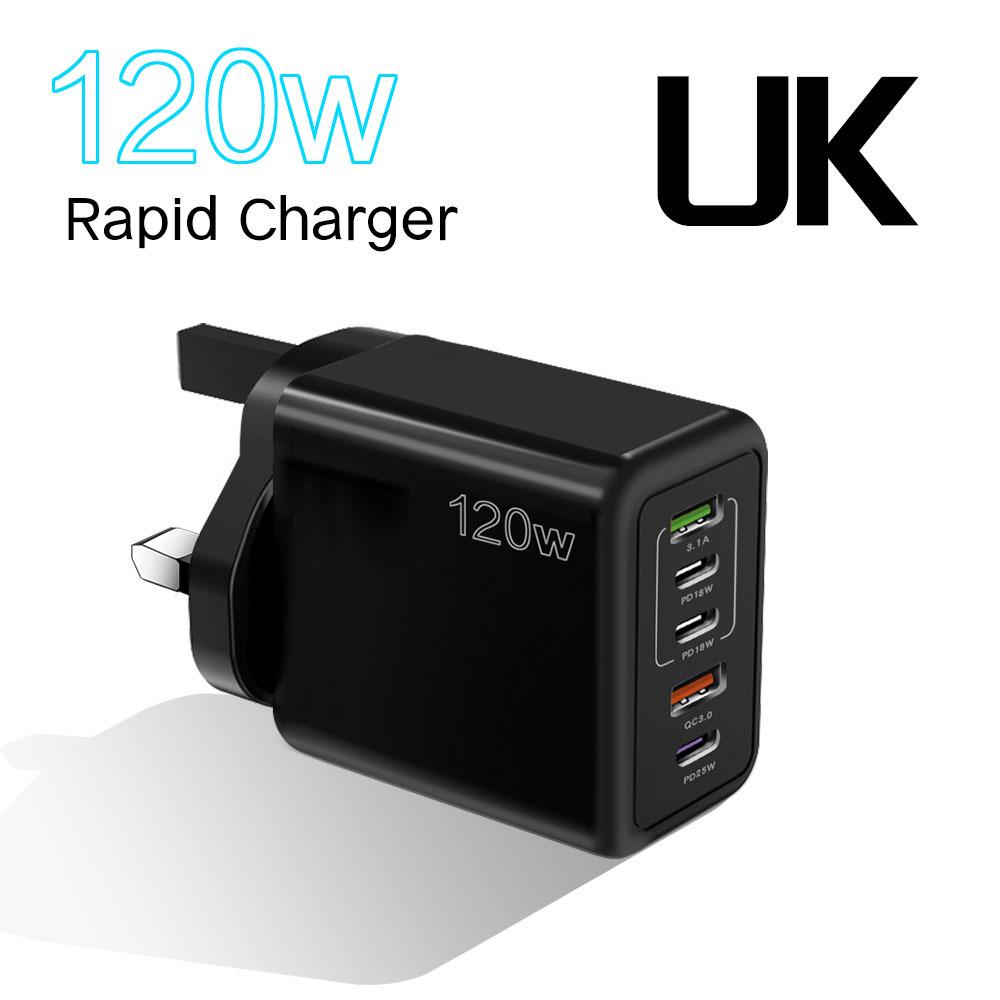 PD 120W Mobile Charger: 5V/2.4A Multi-port Adapter with PD and 3 USB for EU, US, and UK