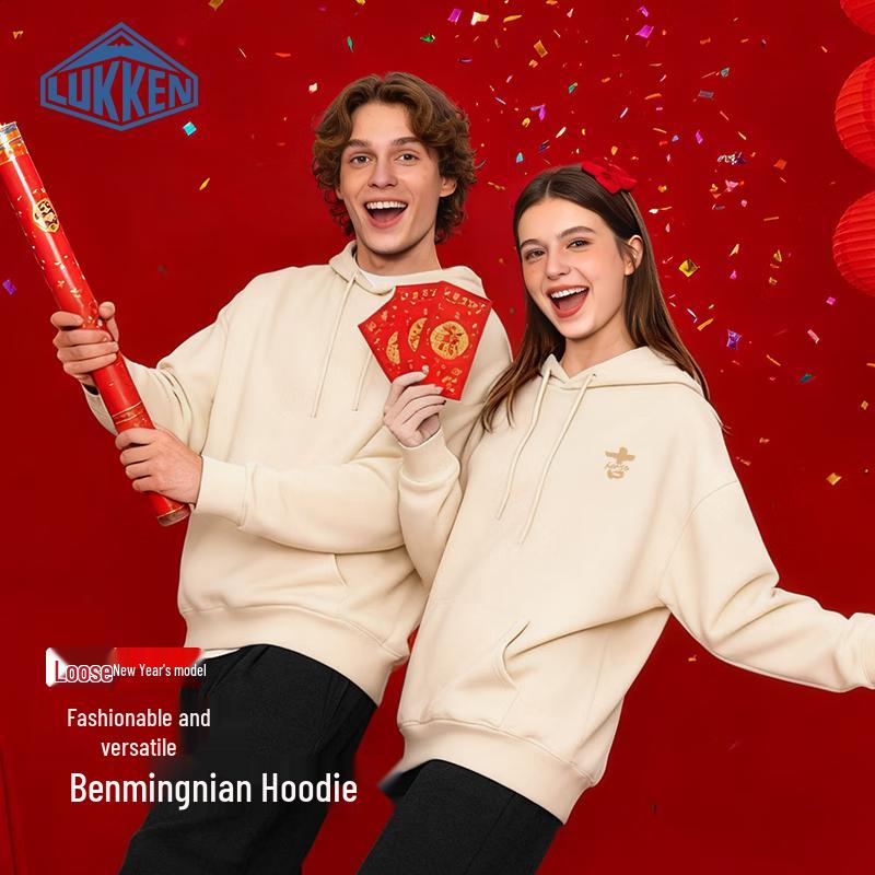 LUKKEN Unisex American Retro Fleece-Lined Hooded Sweatshirt 2XL