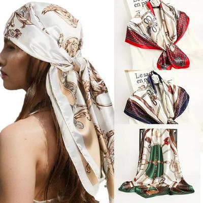 90*90CM Woman Handkerchief for Head Silk Head Scarf Foulard En Satin Neckerchief Luxury Silk Purse Scarf