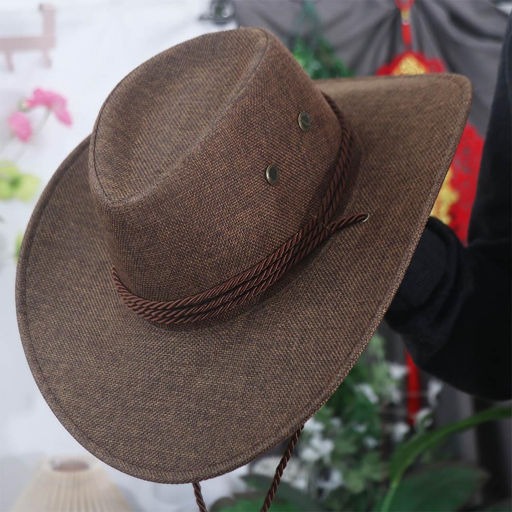 Linen Western Cowboy Hat Beach Cap Beach Sunscreen Cap Casual Summer Sun Hat  Beach