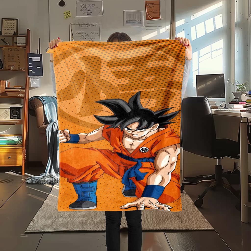 1PC Son Goku  Print Flannel Blanket, High Quality All Seasons, Home Decor, Warmth and Comfort, Perfect for Christmas Gifts