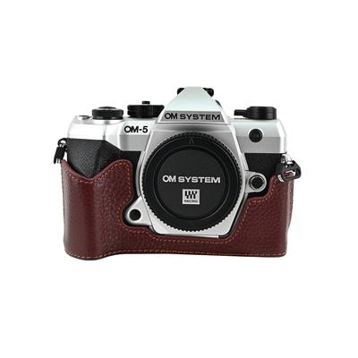 Echtes Leder Halbhülle für Olympus OM-5 Mark II OM5II Bodenöffnung für Batterie Kameratasche Abdeckung