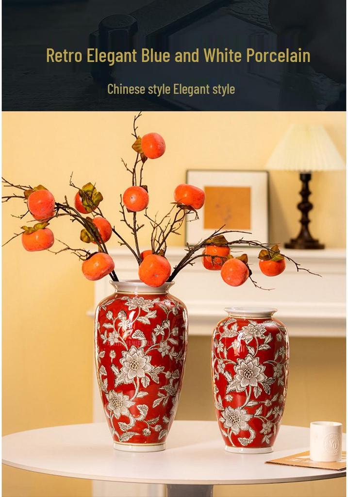 Red New Year Ceramic Vase - Chinese Desktop Ornament for Flowers