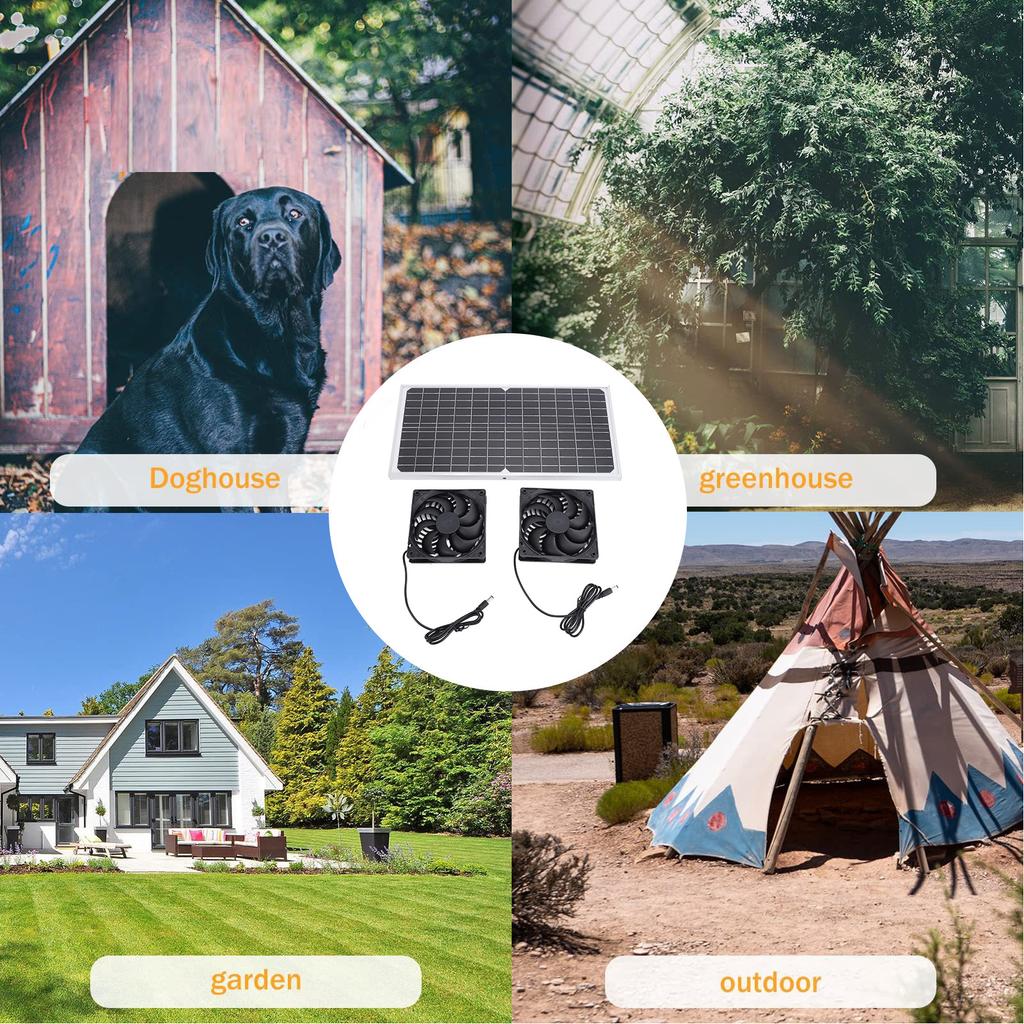 Solar Powered Exhaust Fan 16W Monocrystalline Silicon Solar Panel Dual Ventilation Fan Kit for Pet House Chicken Coop Greenhouse