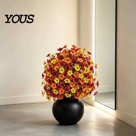 Long Lasting Faux Flowers for Home Fall Artificial Topiary Ball Flowers, Mums Plants Tree, UV Resistant Outdoor with Vibrant Floral Decor Spike, Fake