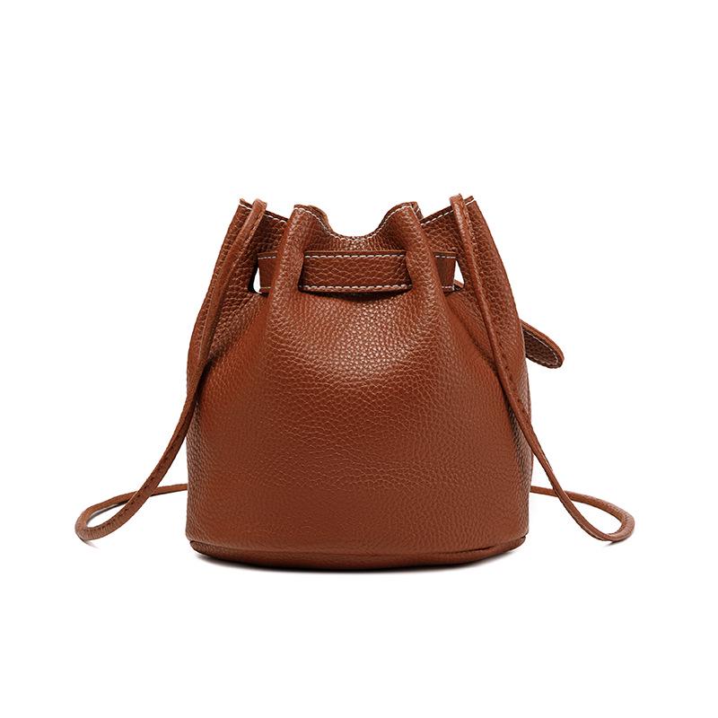 2026 Versatile Lychee Leather Crossbody & Shoulder Bucket Bag