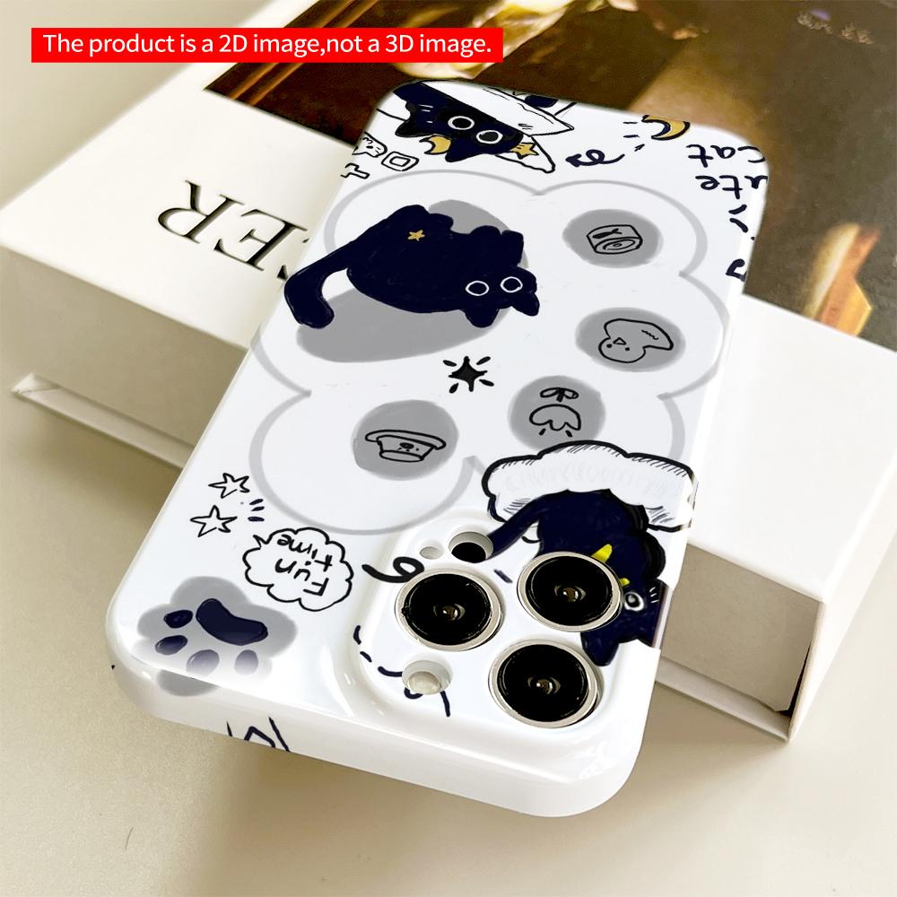 Cute Black Cat Fun Time Mobile Phone Case All inclusive film hard phone case, compatible with iPhone 18 Pro Max 17 16 15 14 13 12 11