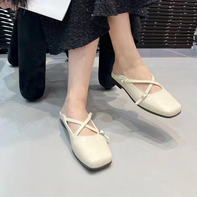 

Мода 2025 Женские балетки Удобные с ремешком-крестиком Слипоны с квадратным носком Без задника Лоферы Женское платье Удобная обувь 35