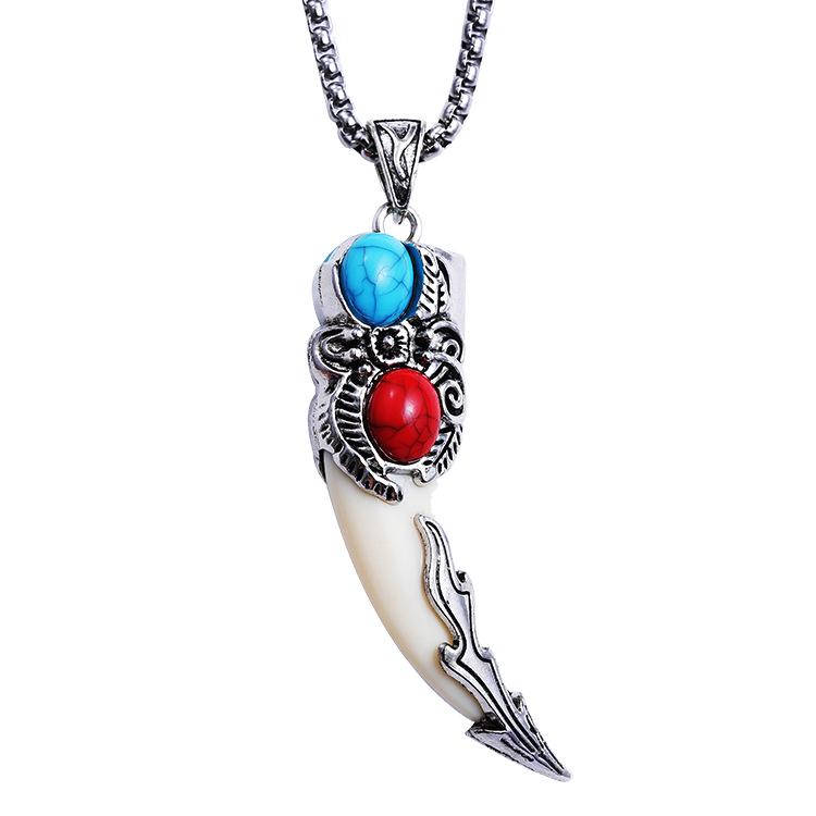 

Retro Domineering Wolf Tooth Men s Pendant Necklace - Stainless Steel Punk Charm Single Pendant with Simple Clasp (self-assembly)