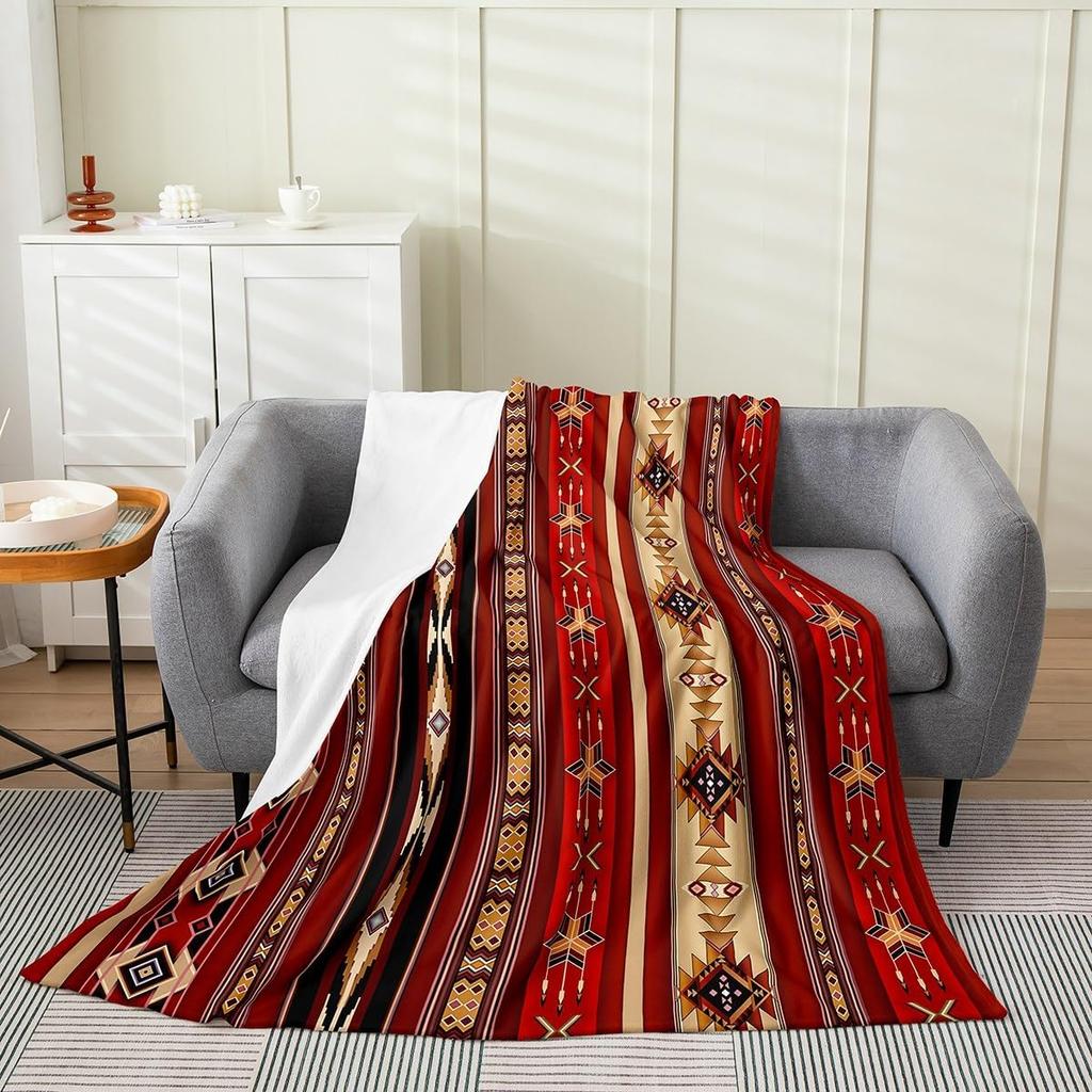 Aztec Pattern Blanket Tribal Design Fleece Throw Boho Home Decor Cozy Sofa Cover Geometric Print Bedding