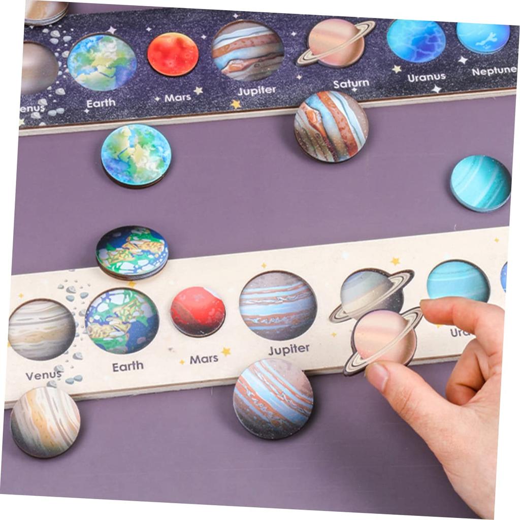 Abaodam Wooden Solar System Puzzle Set, Planet Matching Board, 40x7x2cm, Educational for Kids Ages 3-5, Develops Hands-On Skills, Planet Recognition,