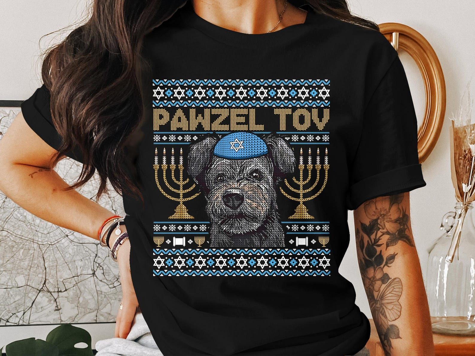 Hanukkah Dog T-Shirt, Pumik Hanukkah Shirt, Pawzel Tov Menorah Shirt, Jewish Holiday Pet Lover Tee, Hanukkah Gift for Dog Owners S