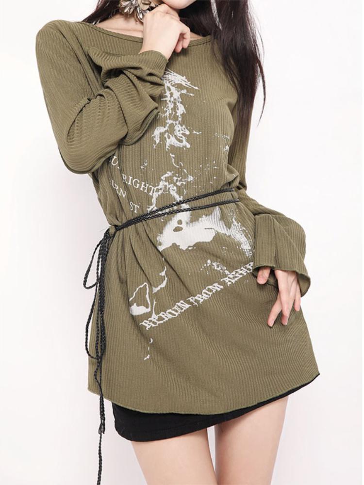 

Harajuku графические футболки женские винтажные японские Y2k уличная одежда в стиле панк женские футболки с длинными рукавами гранж эстетические топы XL зелёный