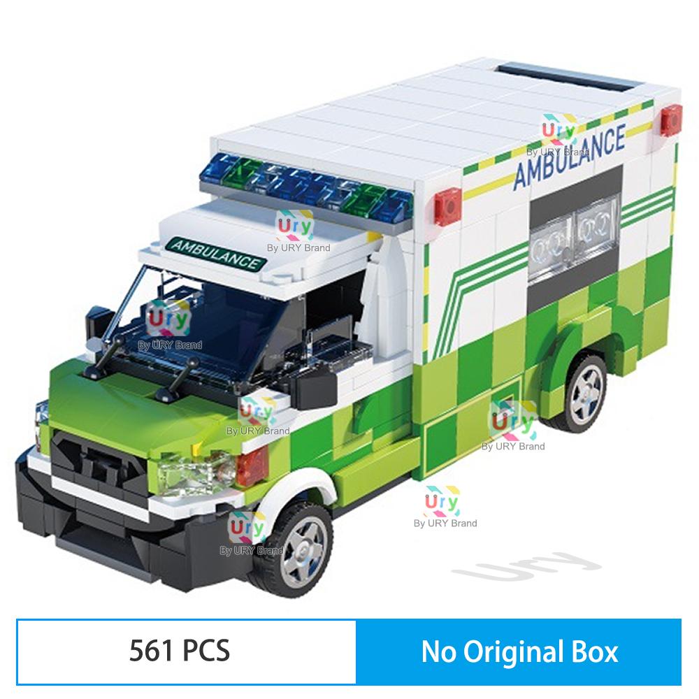 City Series Traffic Green Ambulance Escort Car Van Vehicle Technical Set Model MOC Building Blocks DIY Toys for Gifts