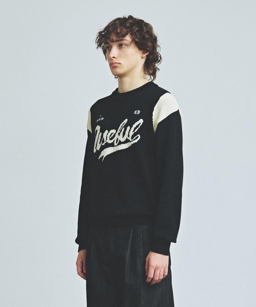 KNITTED Varsity Embroidered Logo Knit Black