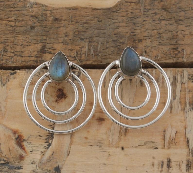 Solid 925 sterling Silver Labradorite Gemstone Stud Earring Handmade Jewelry Boho Earrings