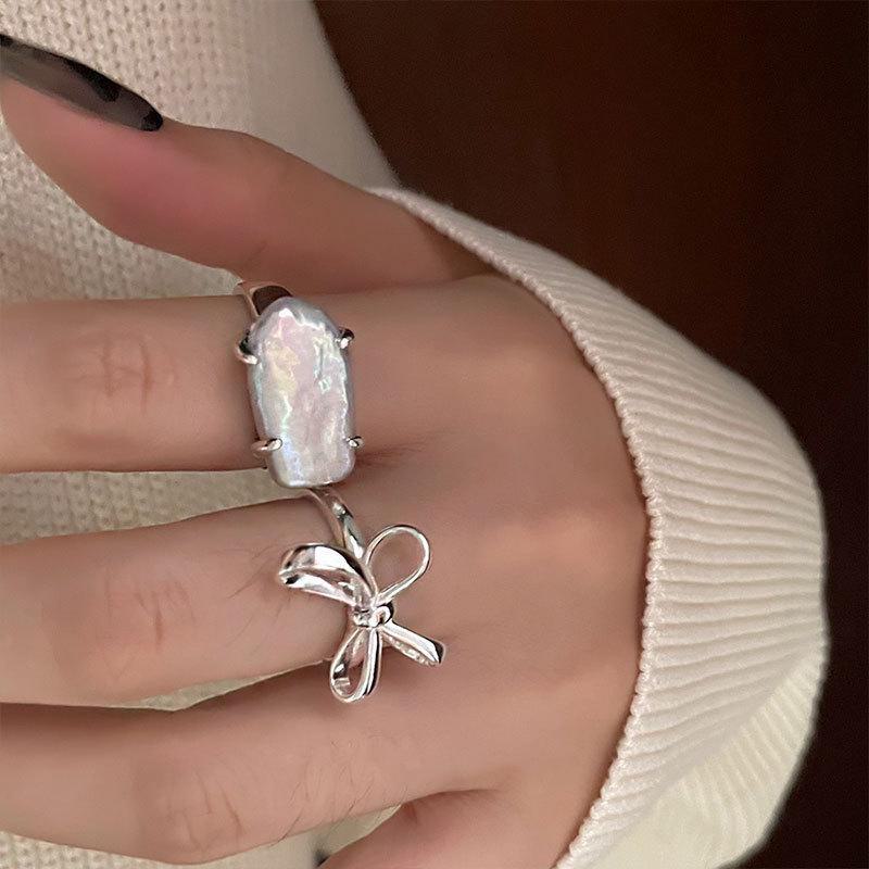 Dongdaemun Butterfly Pearl 925 Sterling Silver Fashion Ring - Simple Luxury Women's Trend.