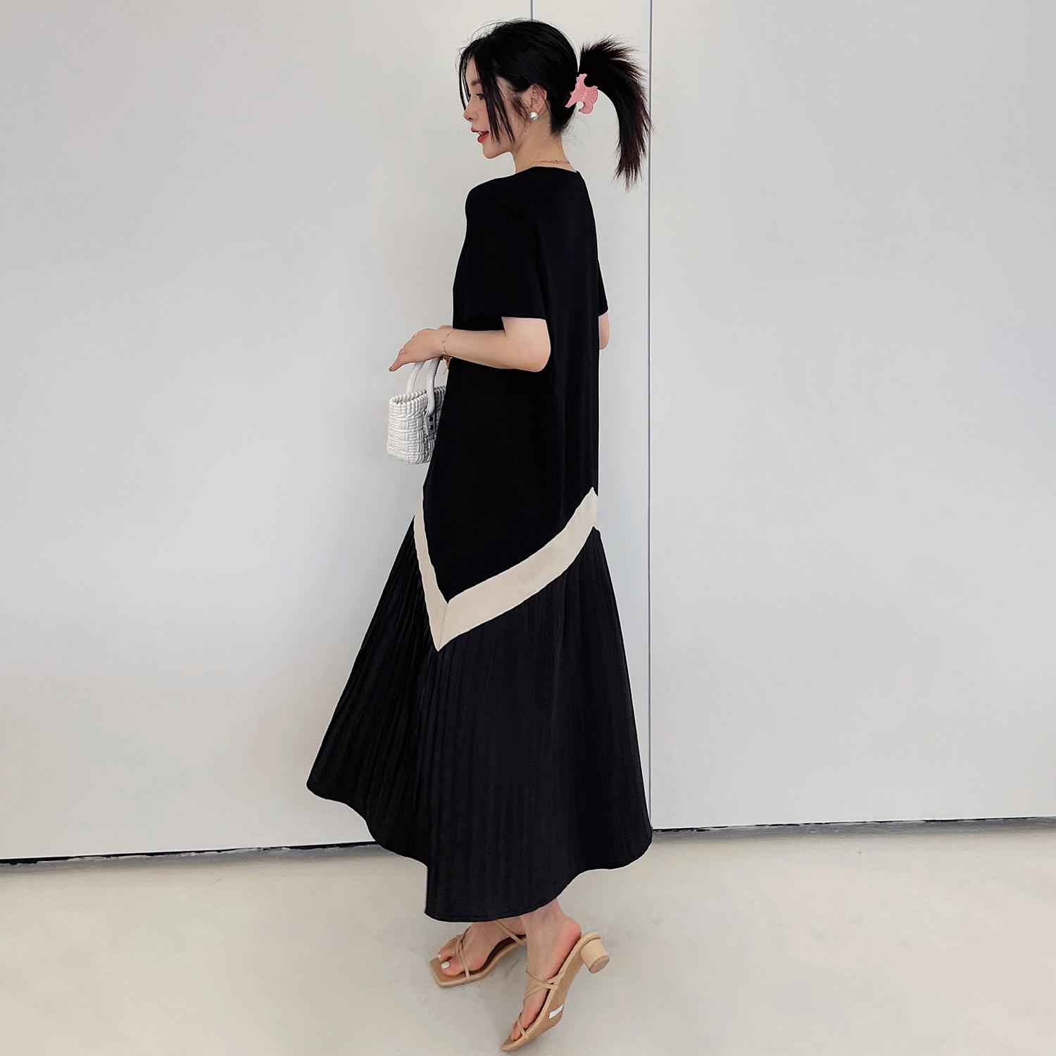 

DIMANAF Women 2025 Summer Plus Size Long Short Sleeve Casual Oversize Shirt Dress Loose Pleated Dress New 4XL чёрный