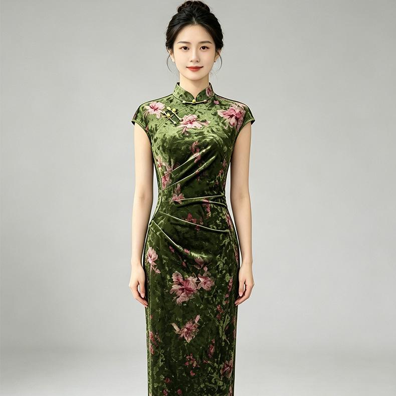 Linxiang Man Cheongsam 1011 New Improved Velvet Retro Old Shanghai Temperament Long Sleeveless Classical Charm Day