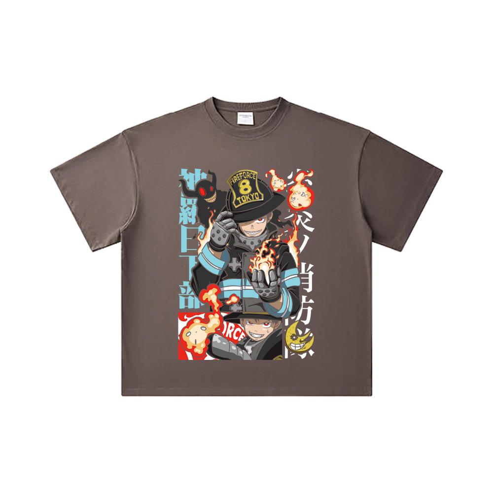 260 GSM Double Yarn 32 Count 100% Cotton Fire Force V2 Print Unisex Heavy Cotton T Shirt