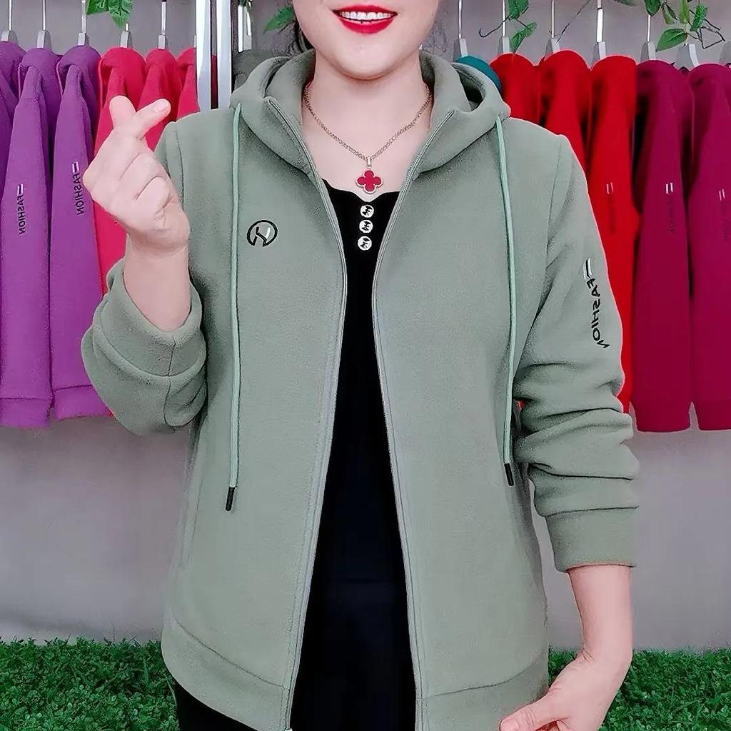 Jachetă Fleece Polar de Primăvară și Toamnă pentru Femei cu Glugă, Caldă, de Exterior, Casual, Top la Modă pentru Vârsta Mijlocie