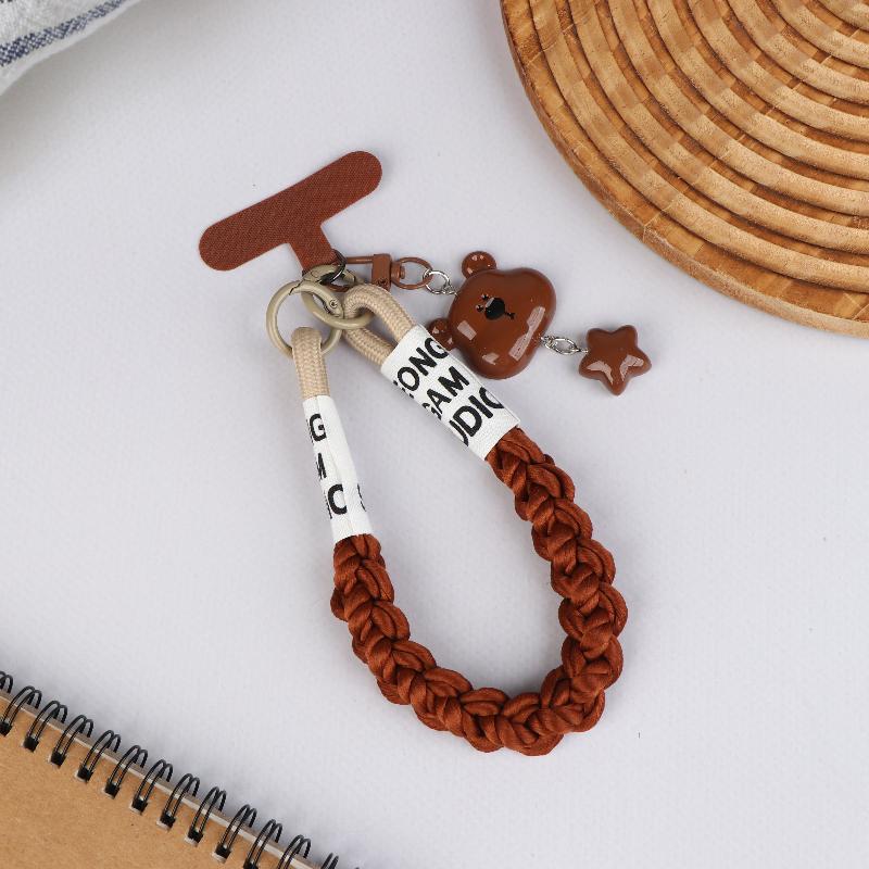 

Stylish Y2K Bear Cartoon Phone Strap Star Head; Reliable Mobile Chain with Anti-Lost Wristband Keychain Gift коричневий