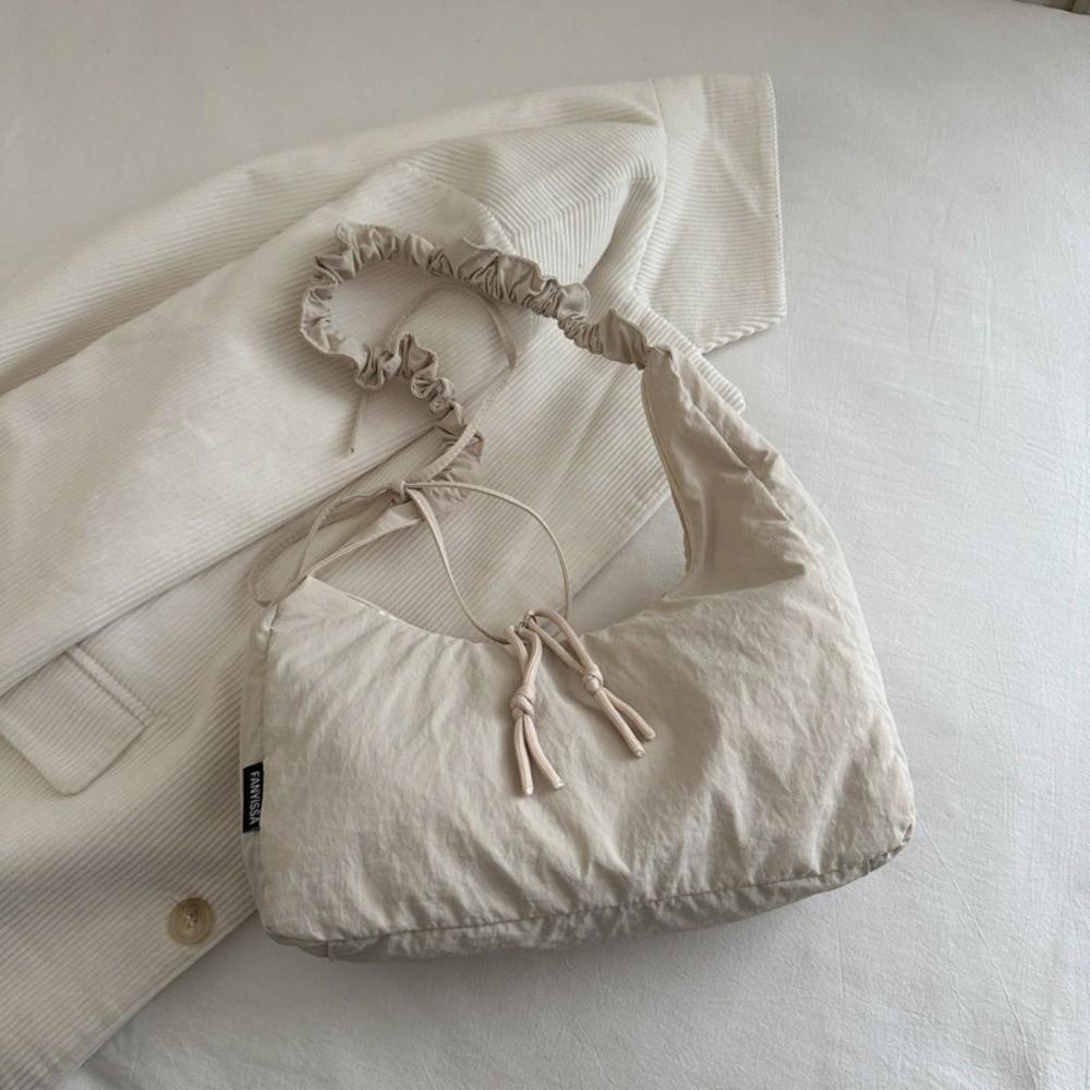 Korean Lightweight Pleated Dumpling Bag Nyl Versatile Drawstring Bag Casual Large Capacity Women's Shoulder Bag Ladies