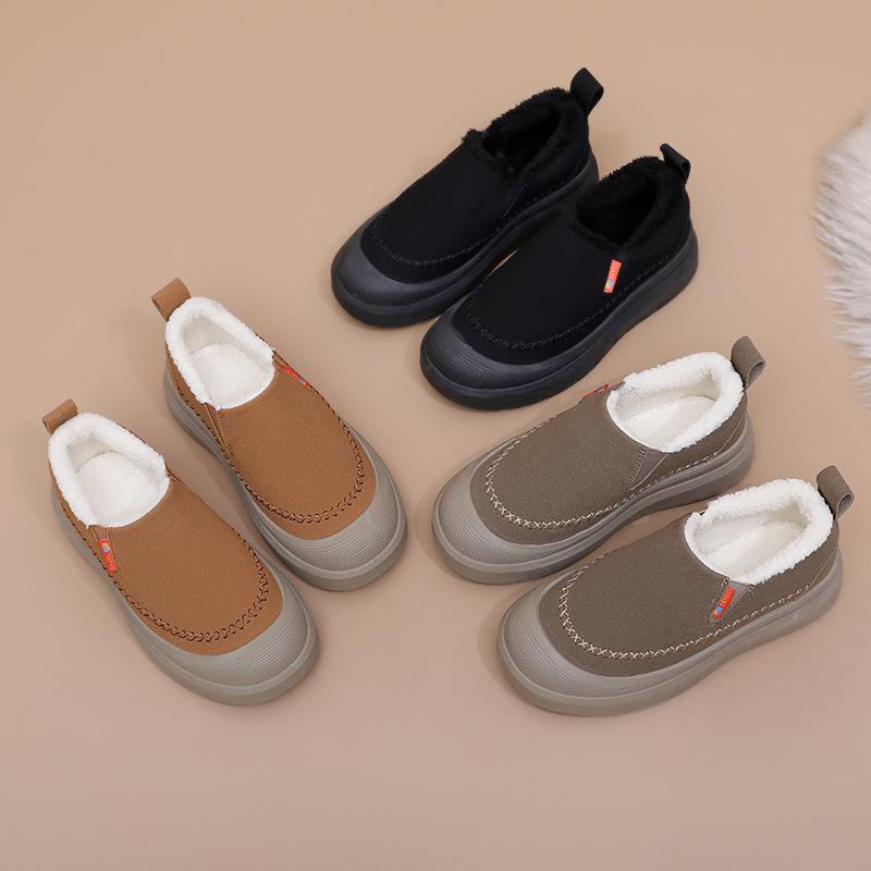 Women Cozy Slip-On Winter Boots with Warm Brown Fabric and Non-Slip PVC Sole