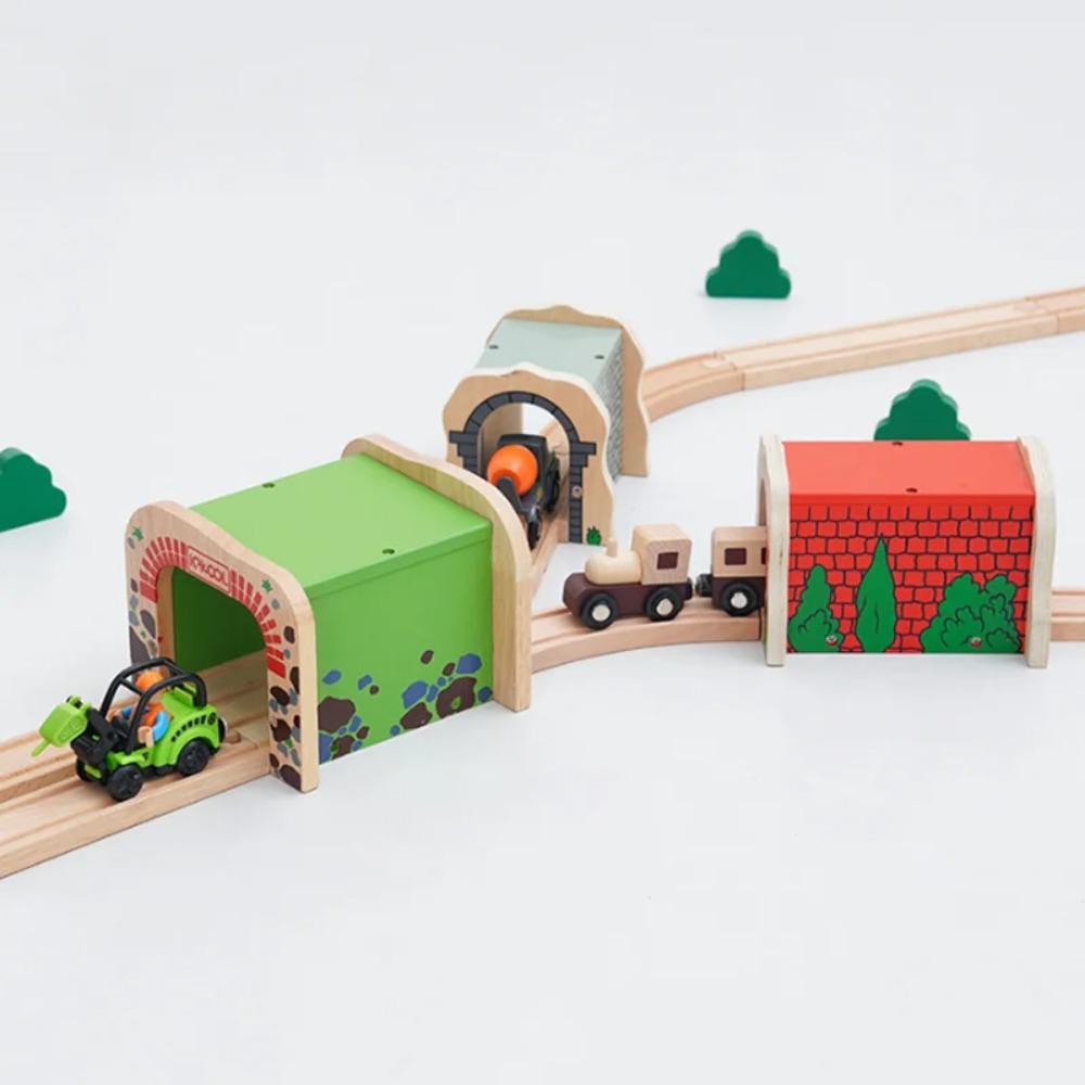 Wooden Train Track Scene Building Accessories Cave Tunnel Compatible with Thomas Tank Engine Track Toys Ages 3-6