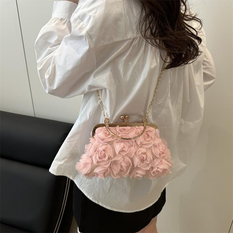 Pu Flower Clutch Handbag With Lock Closure For Evening Party And Daily Use