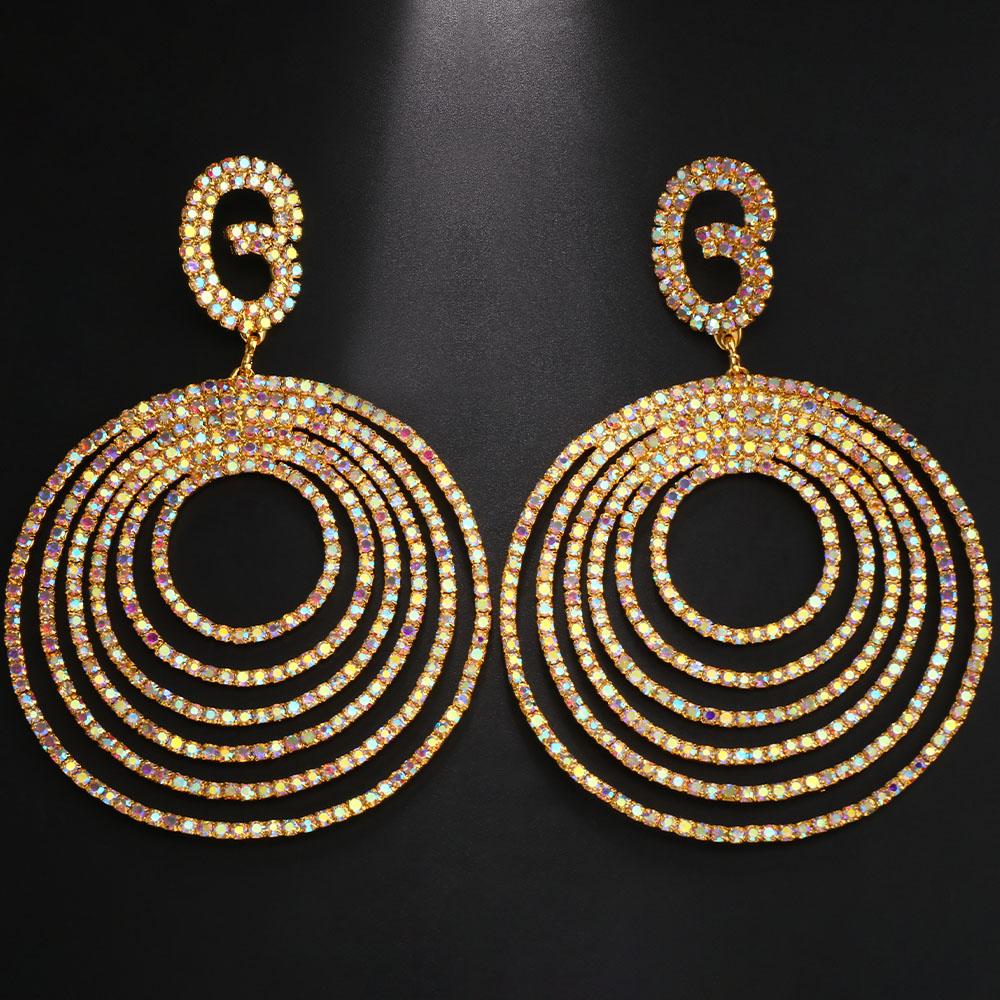 Stonefans Personality AB Color Large Hoop Earrings Gift Exaggerated Multi Layer Circle Drop Earrings Drag Queen Jewelry