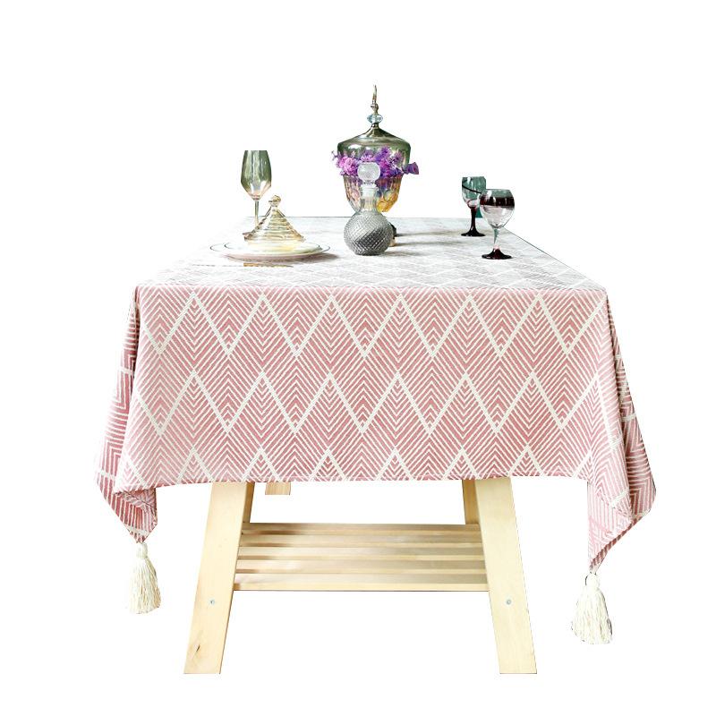 Jacquard-Tischdecke mit Fransen, ländliche Esstischdecke, einfarbige Kaffeetischdecke