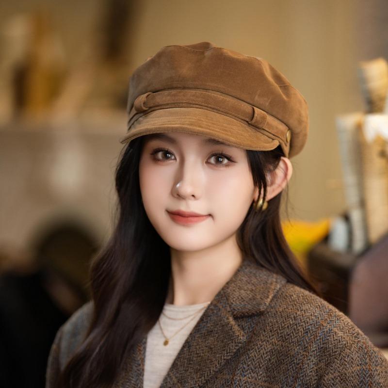 Women S Brown Flat Top Suede Like Korean Style Newsboy Cap