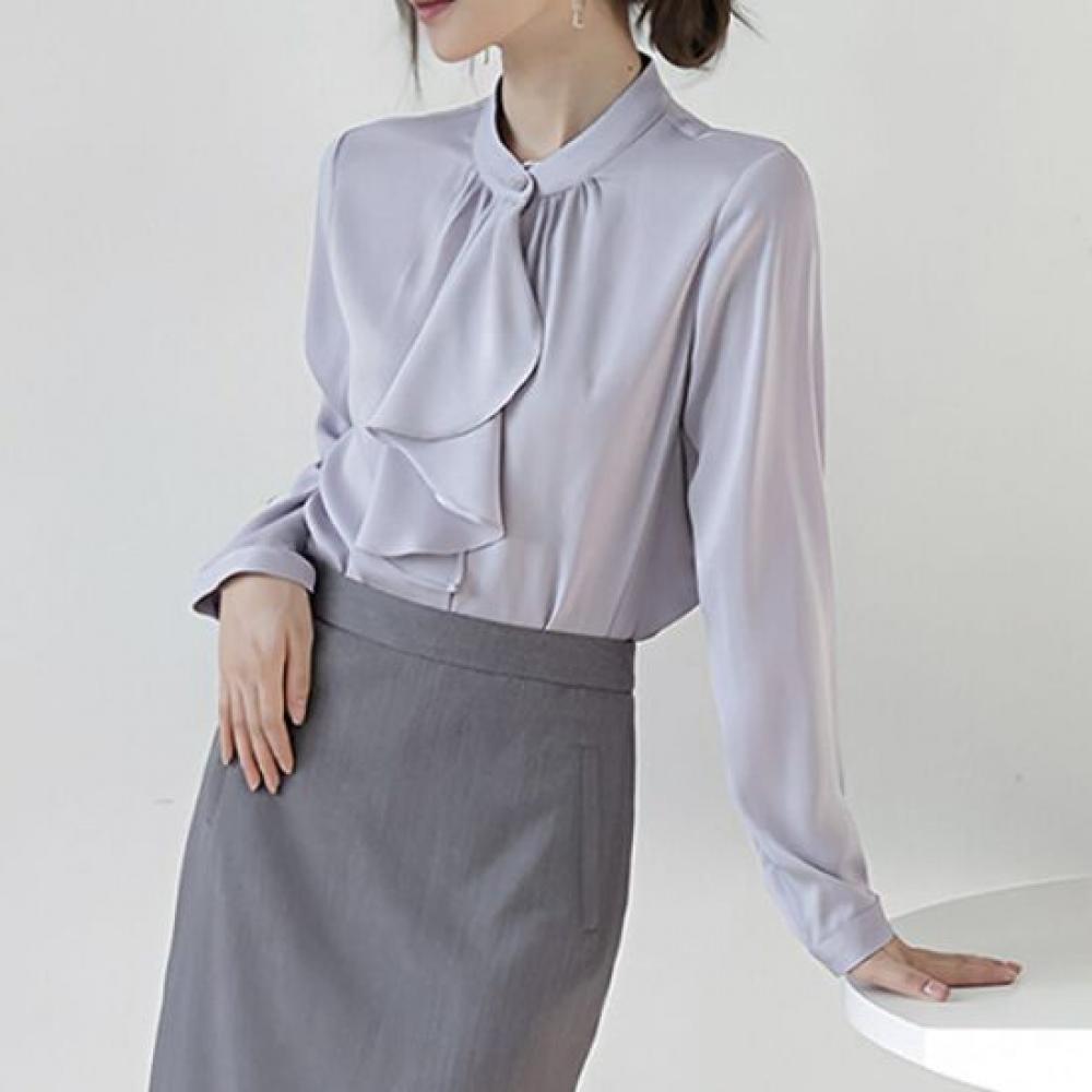 Navava Women High Neck Tie Chiffon Long Sleeve Blouse Nb3122
