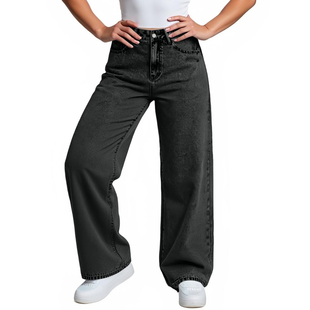 Women's High Waist Straight Leg Loose Casual Trousers Jeans