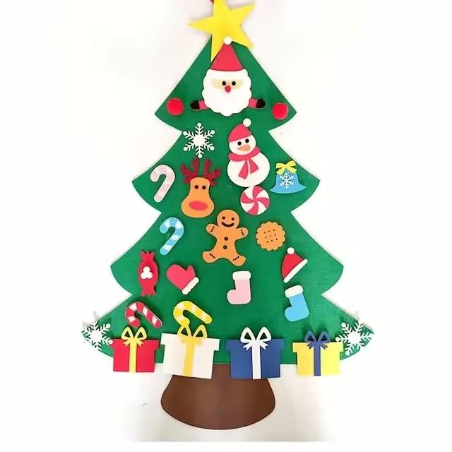 DIY Felt Christmas Tree Christmas Decoration for Home Navidad 2024 New Year Christmas Ornaments Santa Claus Xmas Kids Gifts