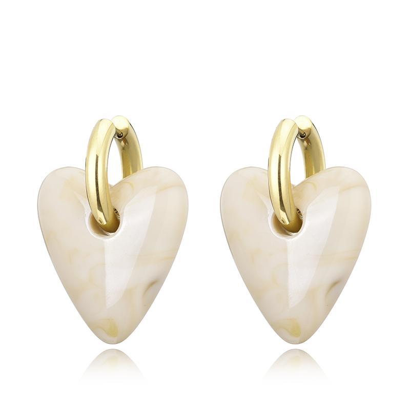 Vintage Big Statement Heart Pendant Stainless Steel Hoop Earrings For Women Smooth Acrylic Resin Gold Color Ear Buckle Jewelry