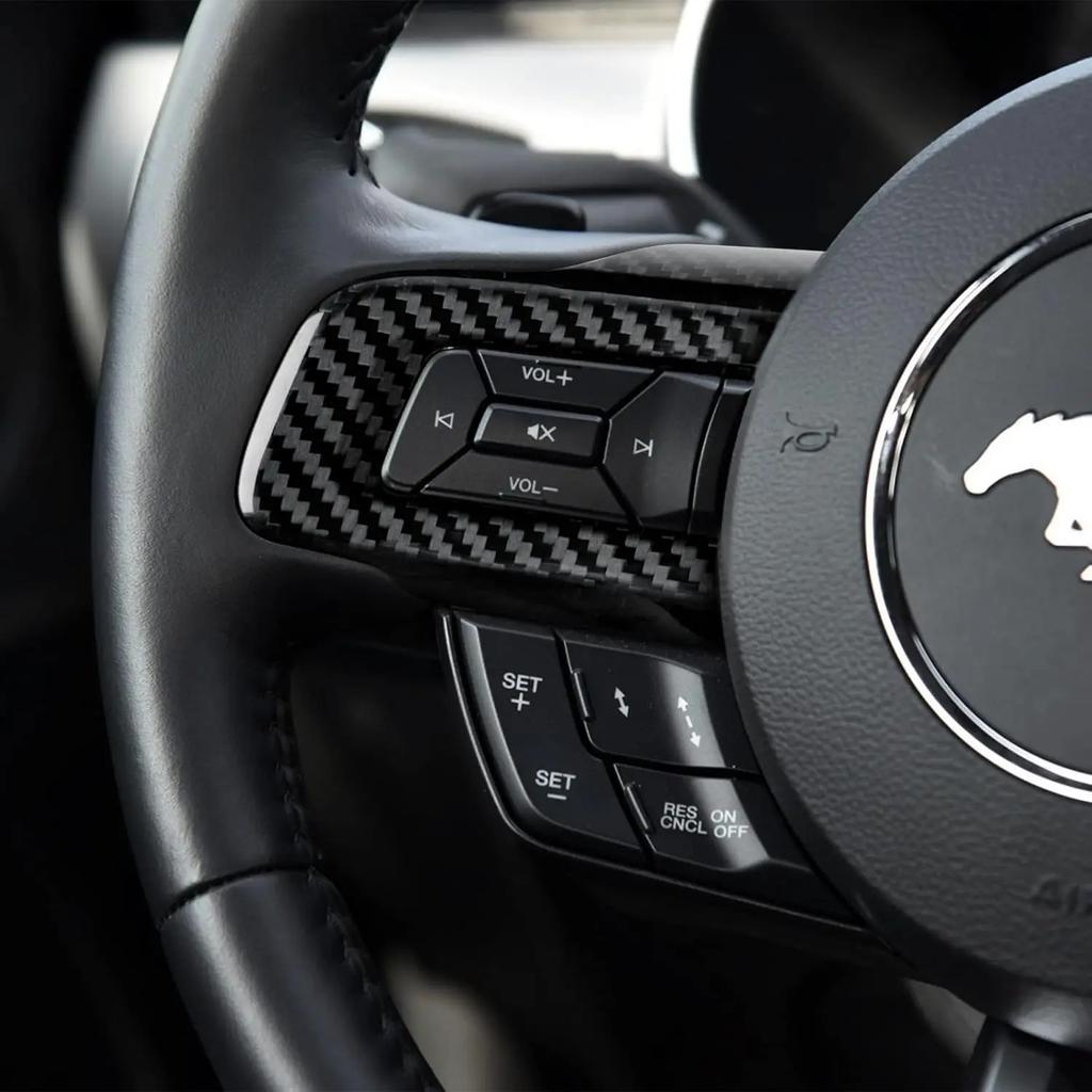 Carbon Fiber Steering Wheel Button Sticker Interior Panel Cover Trim for Ford Mustang 15-22 Anti Scratch Decorative Accessories