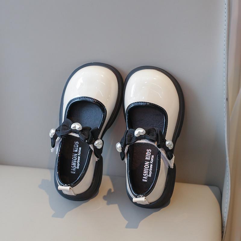 New Sweet Girl Princess Shoes Cute Pearl Bowknot Fashion Glossy Kids Leather Shoe Spring Autumn Causal Children Mary Jane Shoes