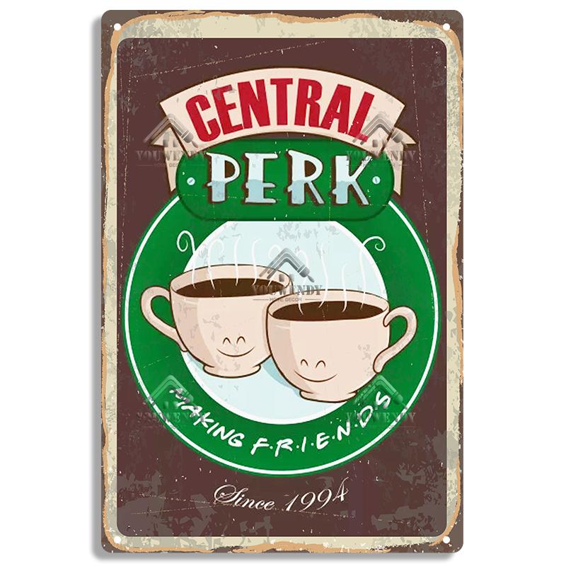 Central Perk Friends Kaffee, Vintage Metallblechschild, Dekorative Plakette, Retro Schild Cafe Küche Wohnzimmer Bar Poster, UW83
