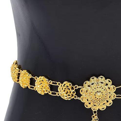 1PCS Traditional Sarong Gold Color Belt Vintage Jewelry Buckle Belt Necklace For Woman Dress Decoration