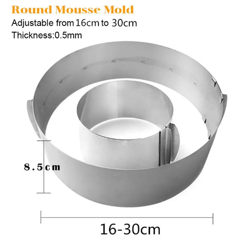 Adjustable Mousse Ring 3D Round & Square Cake Mold Stainless Steel Baking Mould Kitchen Dessert Accessories Cake Decorating Tool