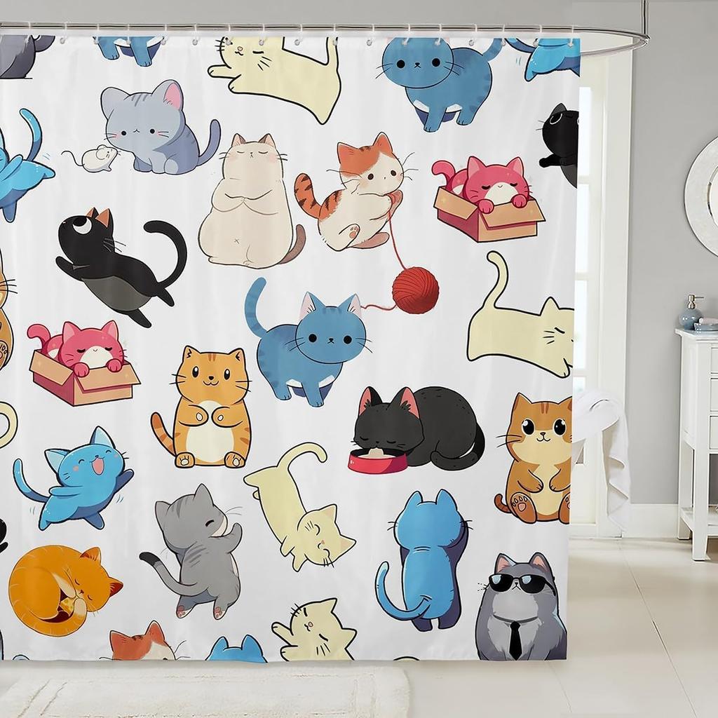 Cartoon Corgi Bathroom Curtain,Blossom Flower Green Leaves Shower Curtain Kids Girls Bathroom Decor,Cute Dog Nature Botanical