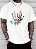 Unisex Red Tee Color Splash Handprint Say Hi Graffiti Print Short Sleeve Loose Casual Basic Top For Adult Male Daily Wear Outfit