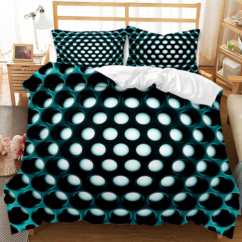 3D Geometric Patterns Printed Softly Bedding Set Stereoscopic Dense Hole Warmly Queen King Size 2/3pcs Polyester Duvet Cover