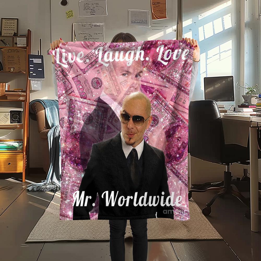 1Pc Mr. Worldwide Print Flannel Blanket, High Quality Comfortable for All Seasons, Home Decor, Warmth and Comfort, Perfect for Christmas Gifts
