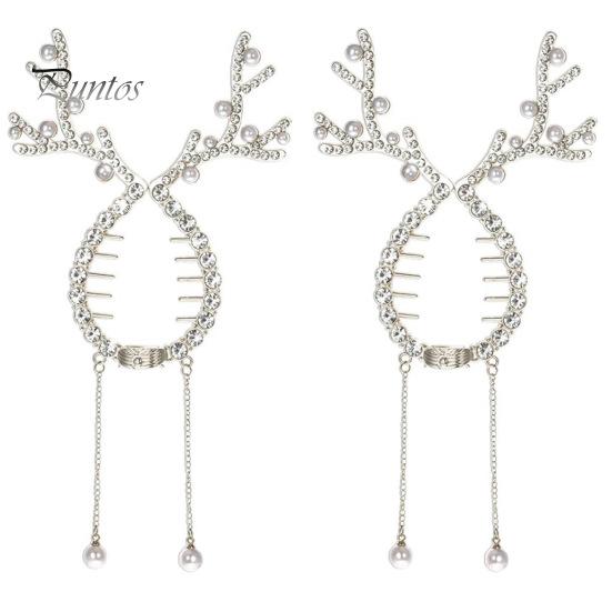 

2 шт. Рождественская заколка для волос в виде оленя, искусственный жемчуг, блестящие стразы, заколка для волос с длинной кисточкой, держатель для пучка в виде конского хвоста, праздничные аксессуары для волос 2pcs белый