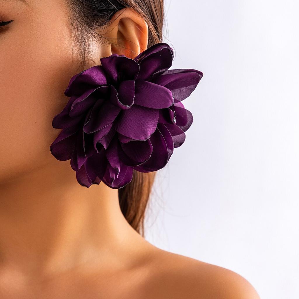 Böhmen Übertrieben Große Flauschige Stoff Blume Tropfen Ohrringe für Frauen Trendy Elegante Blütenblatt Y2K Schmuck Mi Zubehör Geschenk
